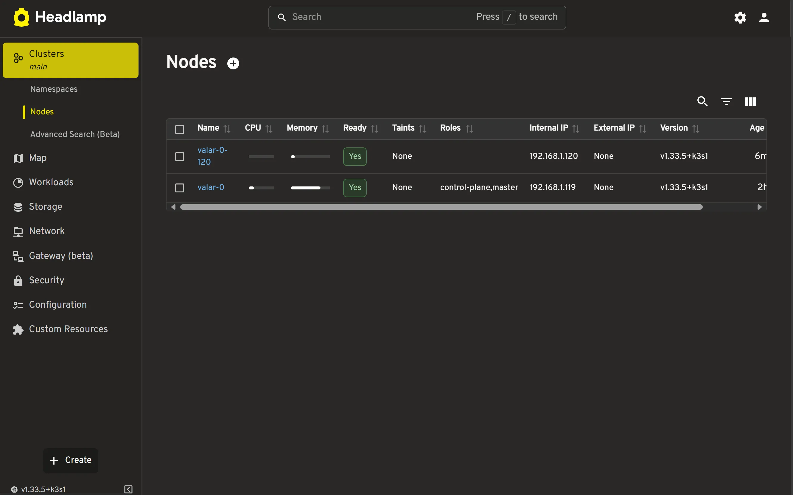 Headlamp view of multiple nodes