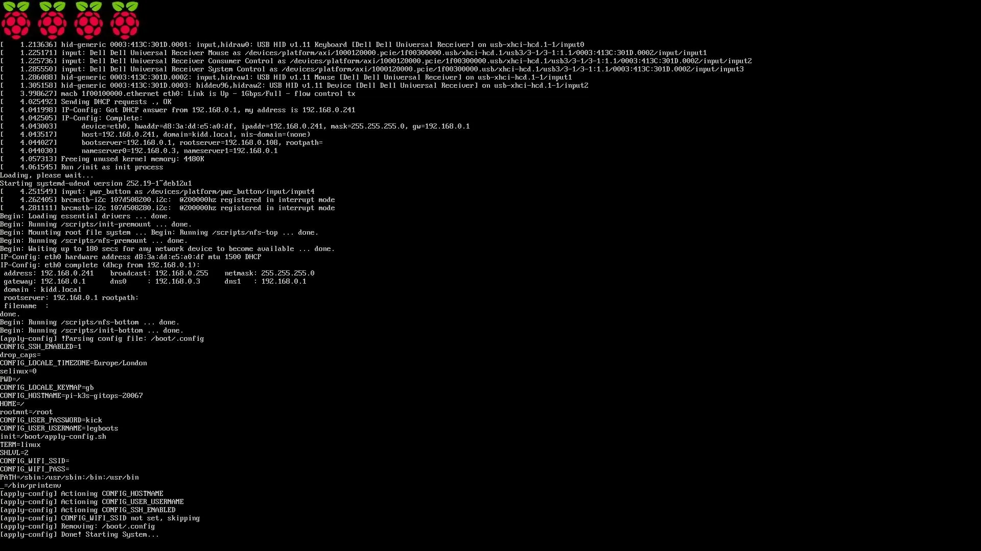 capture of Pi bootloader with netboot enabled, booting bootloader files from TFTP server